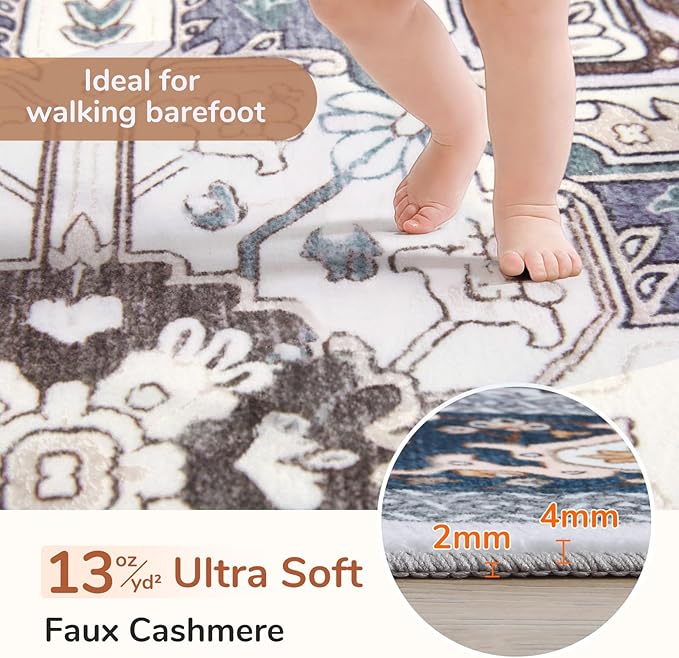 OPPODREAM Soft Entryway Rug 2x12, 2x12 Rug Runner, Washable Hallways Carpet 2 x 12 with Non Slip Backing, Low-Pile Bedside Carpet 2 x 12, Long, Faux Cashmere, Navy Blue & Gold