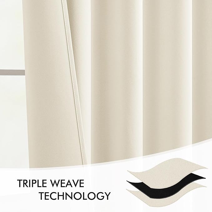 MIULEE Beige White Back Tab Blackout Curtains 72 Inches Long 2 Panels Set for Living Room Bedroom Privacy, Rod Pocket/Pinch Pleat Thermal Insulated Room Darkening Pleated Light Blocking Drapes