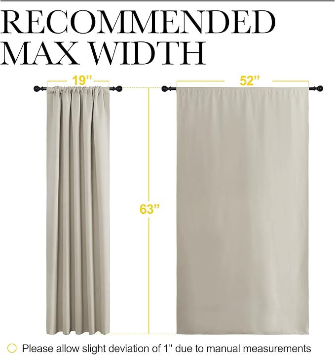 NICETOWN Blackout Curtains for Living Curtains, Room Darkening Window Curtain Panels, Easy-Care Solid Thermal Insulated Draperies/Drapes for Daughter Room (Natural, 2 Panels, 52 by 63)