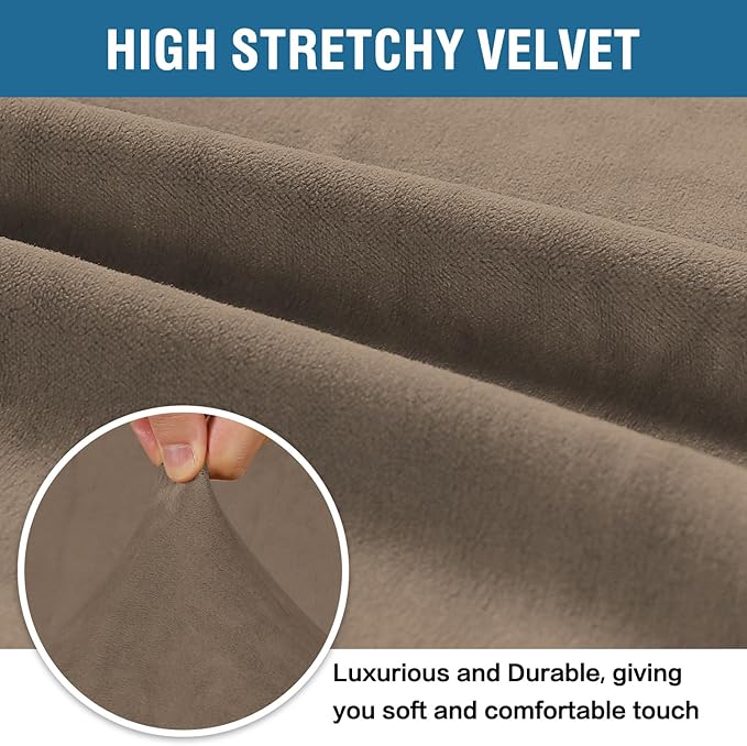 H.VERSAILTEX Stretch Velvet Armchair Cover Couch Covers 1 Cushion Chair Slipcover for Living Room Furniture Cover Crafted from Thick Comfy Rich Velour (Chair 31"-49", Coco Mocha)