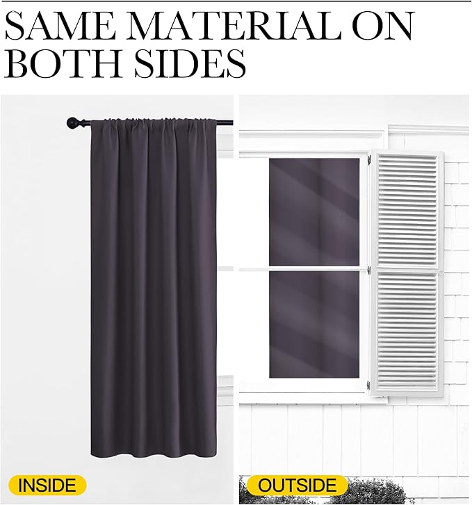 NICETOWN Blackout Curtains for Living Curtains, Greyish Purple, 1 Pair, 34-inch W x 84-inch L, Home Decorations Thermal Insulated Solid Pole Top Blackout Drapes for Living Room