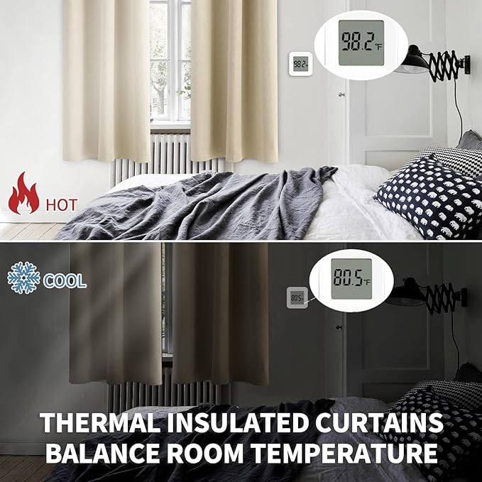 BGment Room Darkening Curtains for Bedroom - Grommet Thermal Insulated Window Treatments Light Blocking Curtains for Living Room, Set of 2 Panels, Each 46 x 54 Inch, Beige