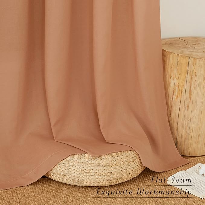 NICETOWN Flax Burnt Orange Linen Curtains for Room Divider, Grommet Top Thick Flax Semi Sheer Vertical Drapes Privacy Assured with Light Filtering for Sliding Glass Door, W68 x L96, 2 Pieces