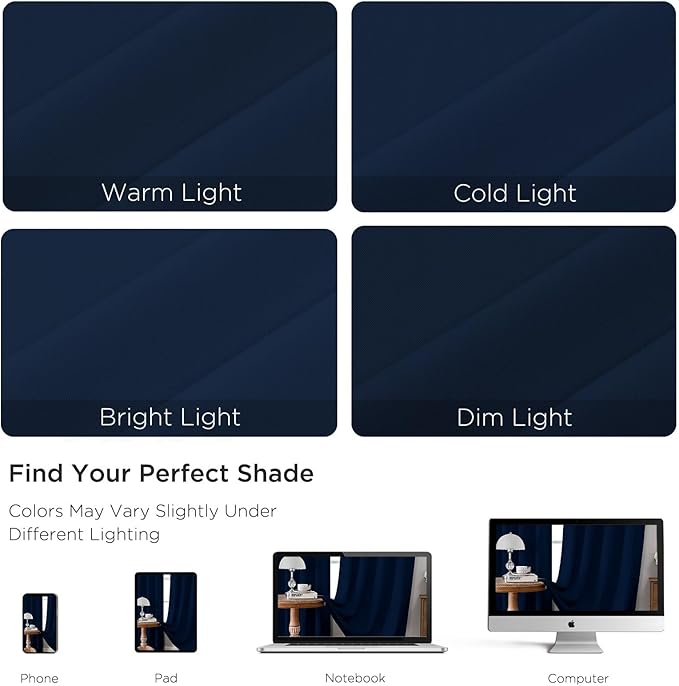 CUCRAF Navy Blue Blackout Curtains 45 inch Length 2 Panels Set, Rod Pocket Room Darkening Drapes for Bedroom Living Room, Insulated Thermal Light Blocking Window Curtain (W52 x L45 Inch)