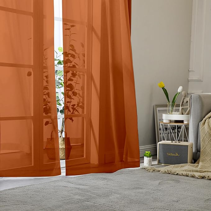 Lecloud Orange Sheer Curtains 90 Inches Long 2 Panels, Light Filtering Voile Airy Curtains, Balance Light Privacy Window Treatments with Rod Pocket for Bedroom Living Room, Each 42" W x 90" L