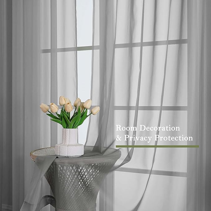 Lecloud Charcoal Grey Sheer Curtains 120 Inches Long 2 Pcs, Light Filtering Rod Pockets Airy Window Curtains for Living Room Decor, Rustic Soft Bedroom Curtain Drapes, Each Panel 59" W x 120" L