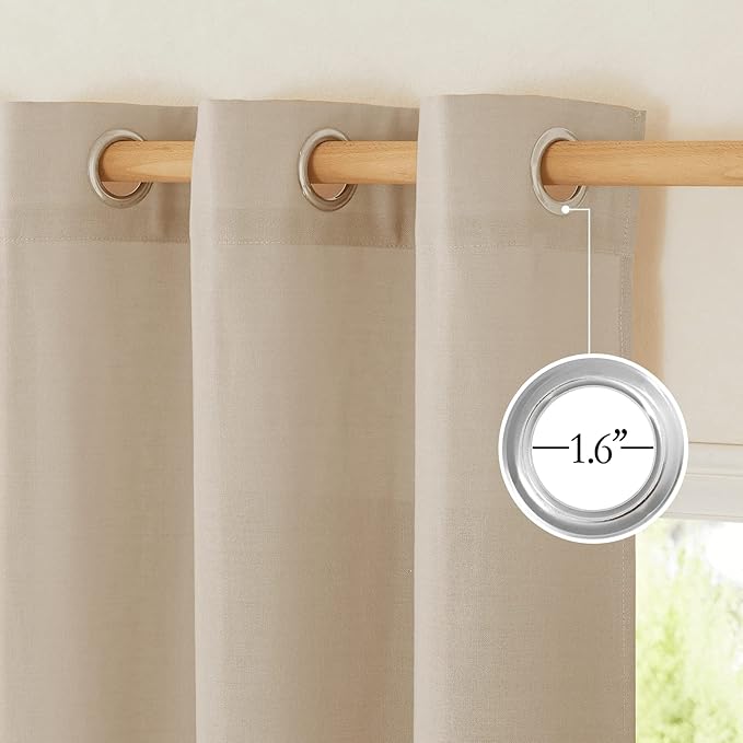 NICETOWN Rustic Linen 96 inch Long Curtains for Living Room, Grommet Privacy Added Thick Linen Weave with Light Filter Window Curtains & Drapes for Bedroom, Taupe, W42 x L96, 2 Panels