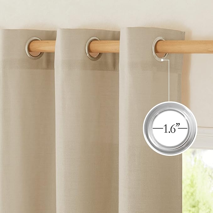 NICETOWN Flax Angora Linen Curtains for Room Divider, Grommet Top Thick Flax Semi Sheer Vertical Drapes Privacy Assured with Light Filtering for Sliding Glass Door, W68 x L84, 2 Pieces