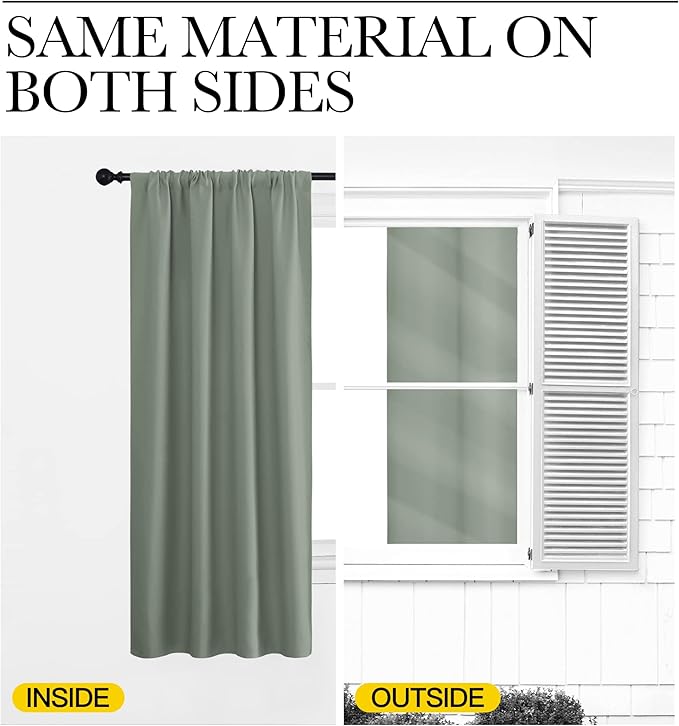 NICETOWN Window Curtains Blackout Drapes - Thermal Insulated Solid Rod Pocket Blackout Curtains/Draperies for Living Room (Sage Green, One Pair, 34 by 36-Inch)