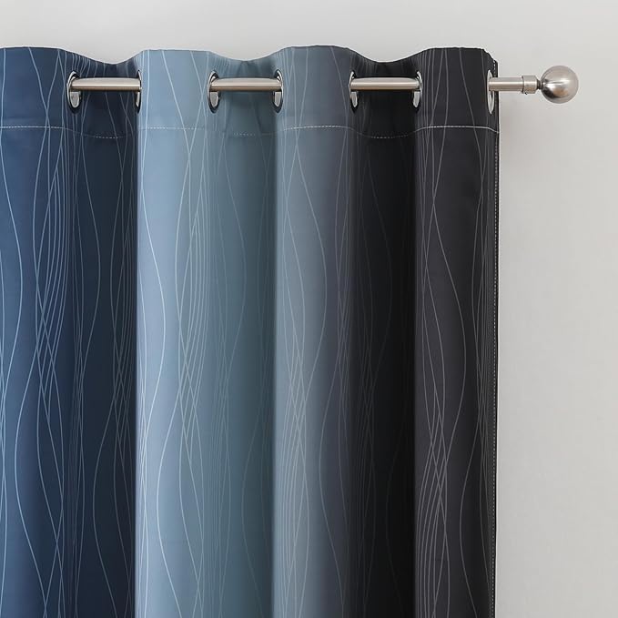 Estelar Textiler Black and Navy Blue Blackout Curtains for Sliding Door, Thermal Insulated Ombre Drapes 108 Inches Long, Full Room Darkening Energy Saving Curtains for Living Room,52Wx108L,2 Panels