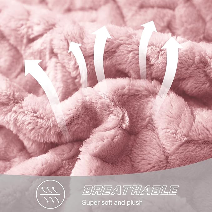 Exclusivo Mezcla Fleece King Size Blanket for Bed, 90x104 Inches Soft Cozy Jacquard Flannel Blankets, Lightweight Fuzzy Plush Warm for Women, Pink
