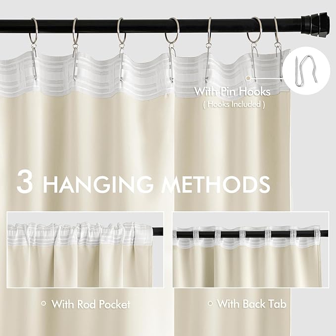 MIULEE Birch Back Tab Blackout Curtains 120 Inch Long 2 Panels Set for Bedroom, Rod Pocket/Pinch Pleated Extra Long Thermal Insulated Living Room Darkening Light Blocking 10FT Drapes
