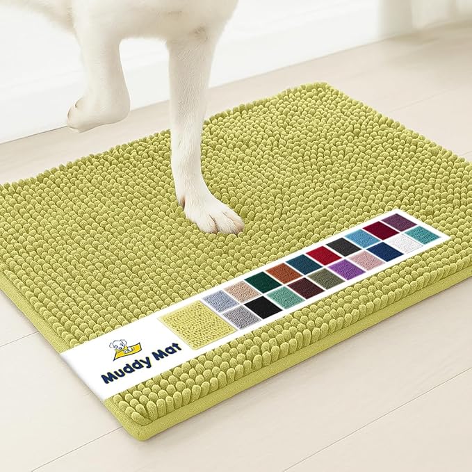 Muddy Mat® | Super Absorbent Door Mat Indoor, Microfiber Quick Dry Chenille Entryway Rug, Non-Slip Front Door Mat, Indoor Mats for Entryway, Machine Washable Pet Rug, Yellow 18"x28"