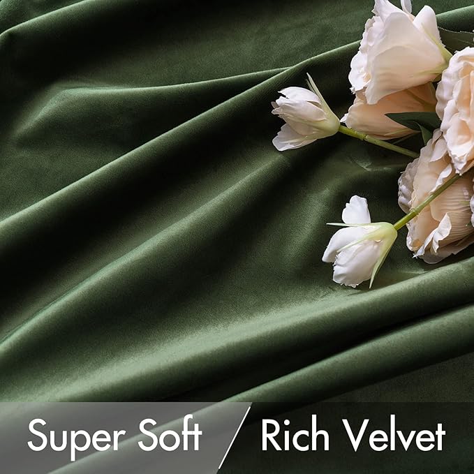 MIULEE Velvet Curtains 80 inches - Luxury Blackout Curtains for Bedroom Living Room Thermal Insulated Super Soft Window Drapes Rod Pocket & Back Tab, Olive Green, W52 x L80 inches, 2 Panels