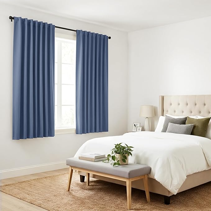 PONY DANCE Blackout Curtains 72 inches Long - 42 Inches Wide, Blue Haze Rod Pocket & Back Tab Thermal Panels Home Decor Window Covering Energy Efficient Drapes for Bedroom, 2 Pieces