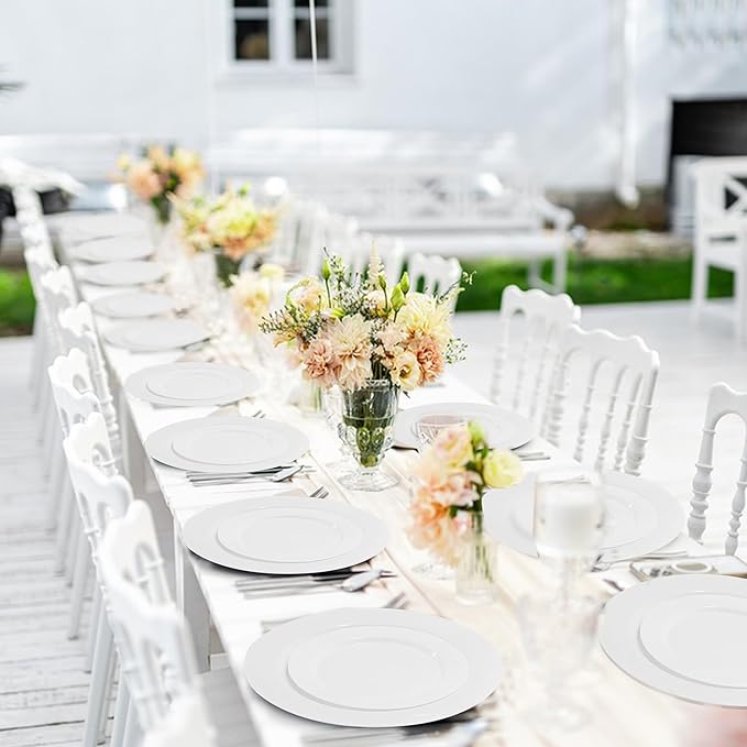 60 PCS White Plastic Plates, Plastic Disposable Plates Include 30 Dinner Plate and 30 Dessert Plate Perfect for Holiday, Birthday, Wedding & Party