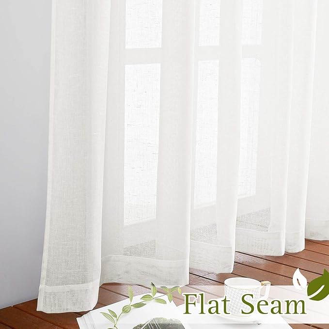 NICETOWN Short Linen Curtains for Kids Room 48 inches Long, Grommet Flax Semi Sheer Window Treatments Privacy with Light Filtering for Bedroom/Bathroom, Ivory, 2 Panels, W36 x L48