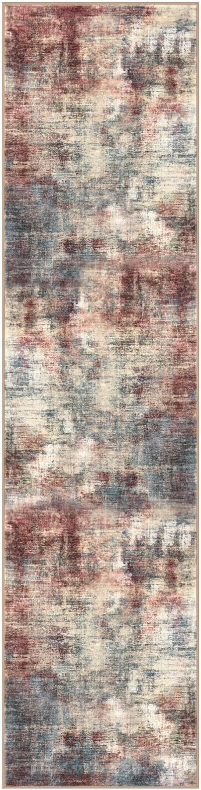 IOHOUZE Abstract Runner Rug 2x8 Ft Washable Runners for Hallways, Non Slip Kitchen Runner Printed Faux Wool Entryway Runner Indoor, Modern Abstract Floor Carpet for Hall Kitchen Bedroom, Red/Multi