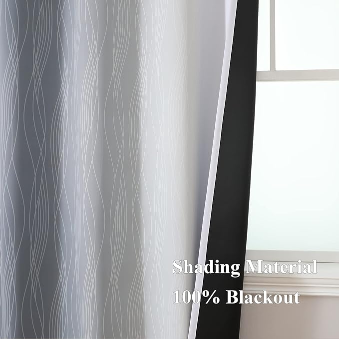 Estelar Textiler Grey and Greyish White Blackout Curtains 45 Inch Length, Light Blocking Gradient Drapes for Kitchen, Thermal Insulated Grommet Ombre Curtains for Bathroom,42Wx45L,2 Panels