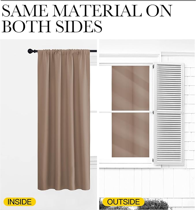 NICETOWN Kids Blackout Curtain Panels - Window Treatment Thermal Insulated Rod Pocket Blackout Drapes for Bedroom (Set of 2, 42 by 72 Inch, Cappuccino)