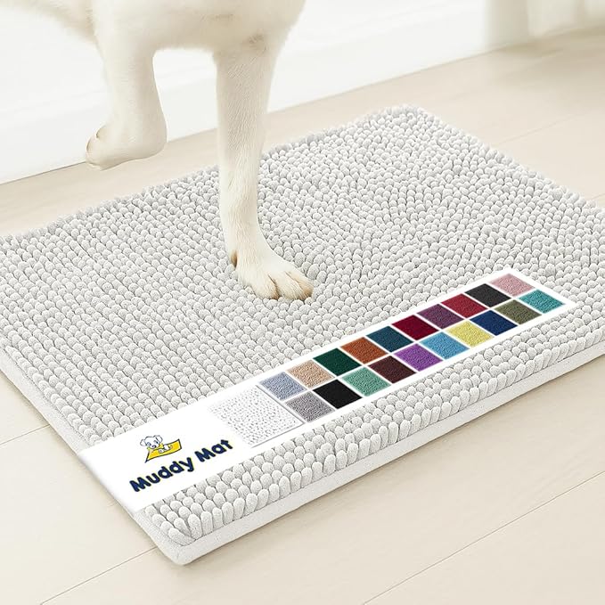 Muddy Mat® | Super Absorbent Door Mat Indoor, Microfiber Quick Dry Chenille Entryway Rug, Non-Slip Front Door Mat, Indoor Mats for Entryway, Machine Washable Pet Rug, White 35"x24"