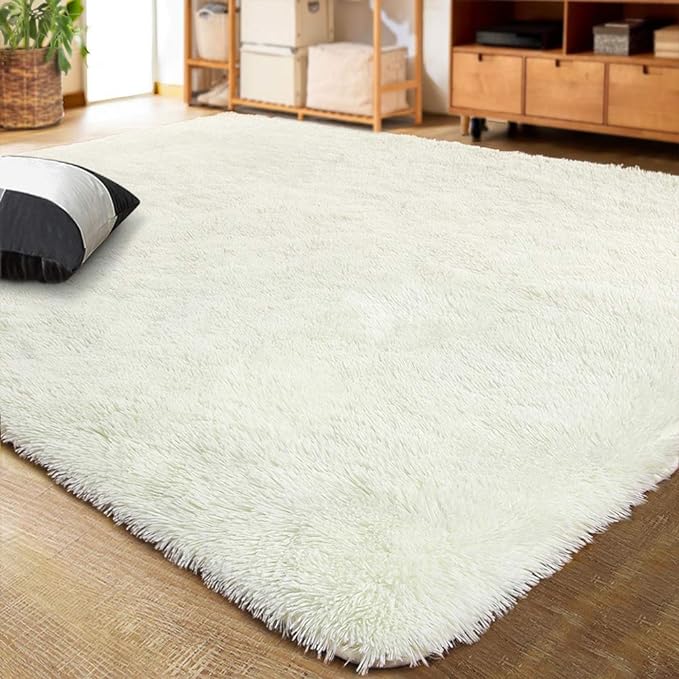 LOCHAS Ultra Soft Indoor Modern Area Rugs Fluffy Living Room Carpets for Children Bedroom Home Decor Nursery Rug 3x5 Feet, Cream