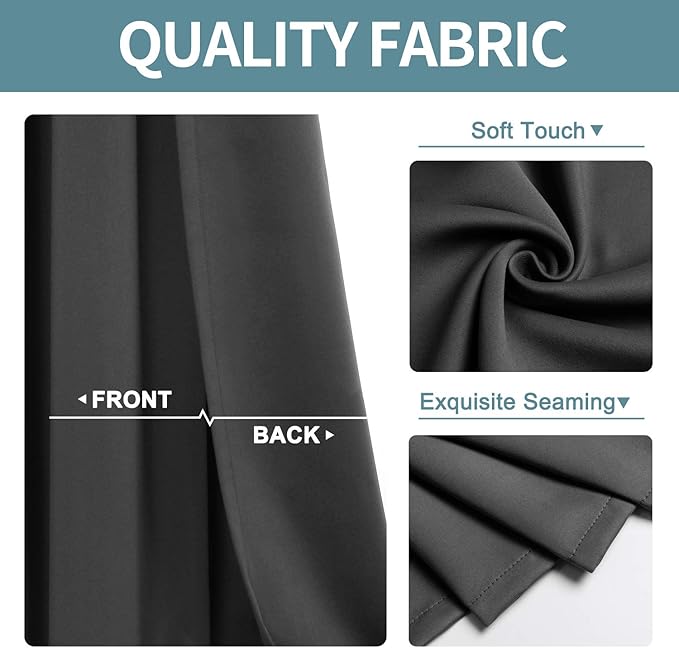 ChrisDowa Blackout Curtains 120 Inches Long 2 Panels Set for Living Room, Grommet Thermal Insulated Room Darkening Curtains for Bedroom (Dark Grey, 52 x 120 Inch)