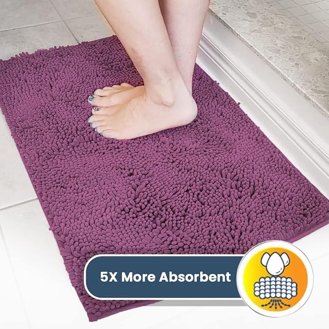 Muddy Mat® | Super Absorbent Door Mat Indoor, Microfiber Quick Dry Chenille Entryway Rug, Non-Slip Front Door Mat, Indoor Mats for Entryway, Machine Washable Pet Rug, Dark Purple 24" x 72"