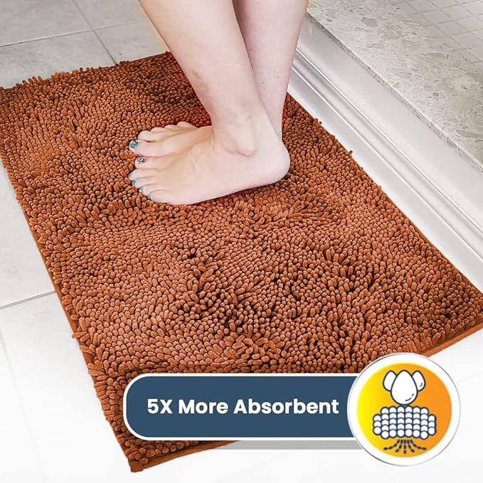 Muddy Mat® | Super Absorbent Door Mat Indoor, Microfiber Quick Dry Chenille Entryway Rug, Non-Slip Front Door Mat, Indoor Mats for Entryway, Machine Washable Pet Rug, Orange 24" x 120"