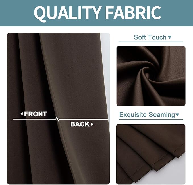 ChrisDowa Grommet Blackout Curtains for Bedroom and Living Room - 2 Panels Set Thermal Insulated Room Darkening Curtains (Brown, 52W x 84L )