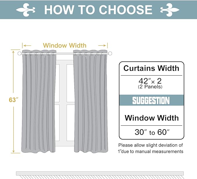 ChrisDowa 100% Blackout Curtains for Bedroom with Black Liner, 2 Thick Layers Total Blackout Thermal Insulated Grommet Window Curtains 2 Panels Set (Stone Blue, 42 x 63 Inch)