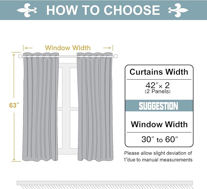 ChrisDowa 100% Blackout Curtains for Bedroom with Black Liner, 2 Thick Layers Total Blackout Thermal Insulated Grommet Window Curtains 2 Panels Set (Greyish White, 42 x 63 Inch)