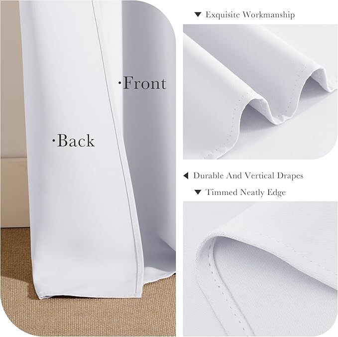 PONY DANCE Kitchen Curtains White - Thermal Insulated Draperies Light Filter Curtain Decorative Drapes with Back Tab Energy Saving for Kitchen, 52 Wide x 54 Long, Pure White, 2 Panels