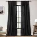 Black Linen Curtains 84 inches Long for Bedroom Back Tab Light Filtering Privacy Semi Sheer Black Curtains Living Room Boho Rustic Farmhouse Cotton Textured Gauze Curtain 2 Panel Set