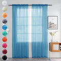youleyar Solid Sheer Rod Pocket Curtain Voile Draperies 2 Panels White Beige Black Grey Ivory 52 Inch Width 72 Inch Long 1 Pair for Kitchen Bedroom Children Living Room Yard (Blue,52Wｘ72L)