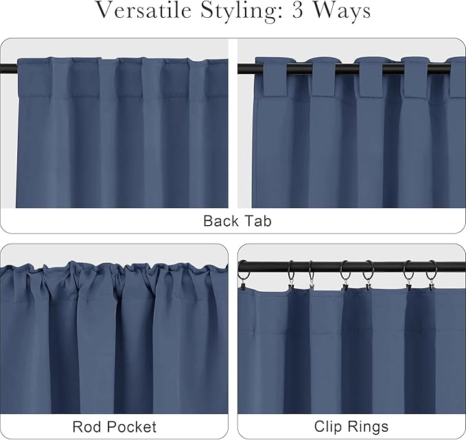 Pony Dance Short Length Curtains for Kitchen, Solid Half Window Curtain Tiers for Bathroom Energy Saving Privacy Shade for RV Camper, 34x36 Inch, Blue Haze, 2 Panels
