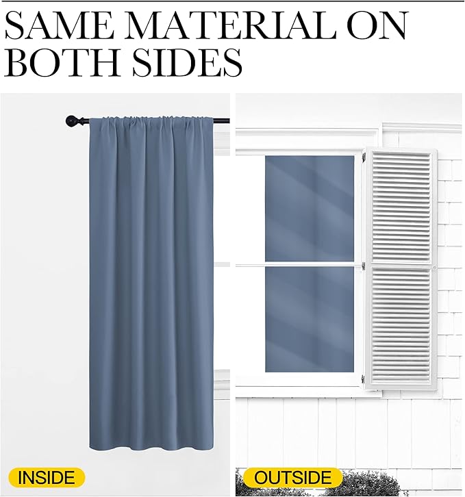 NICETOWN Kitchen Curtains, Short Blackout Curtains & Drapes, Small Window Rod Pocket Draperies for Bedroom (Stone Blue, 34 in x 54 in (W x L), Set of 2)