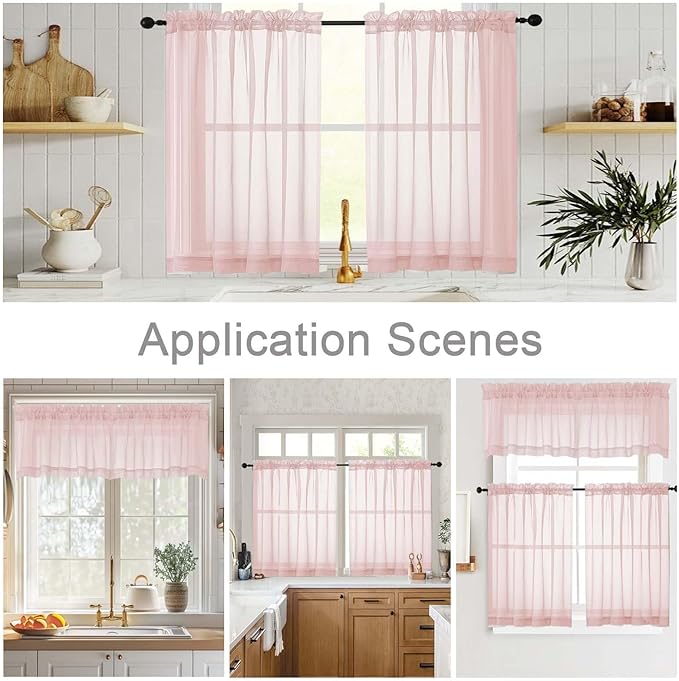 Blush Valances for Windows, Blush Sheer Curtains 14 Inch Length 2 Pack Kitchen Drapes, Modern Solid Mini Small Window Curtains for Cafe Bathroom Basement, Each 42" Wx14 L Inches