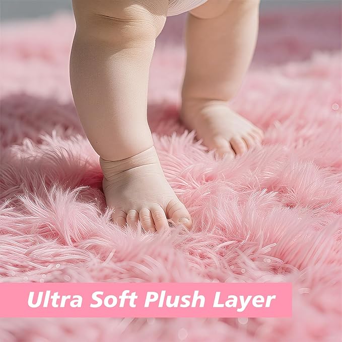 yulidayang Pink Fluffy Round Area Rugs for Bedroom,3ft Shag Circle Area Rugs for Girls Room,Non Slip Fuzzy Plush Rug for Kids Room Living Room and Dorm Home Decor Rug