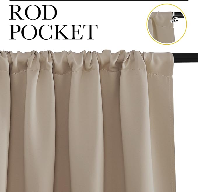 NICETOWN Blackout Curtains for Bedroom, Blackout Curtain Panels, Taupe, 1 Pair, 70 by 63-inch, Window Treatment Energy Saving Thermal Insulated Solid Rod Pocket Blackout Drapes/Draperies