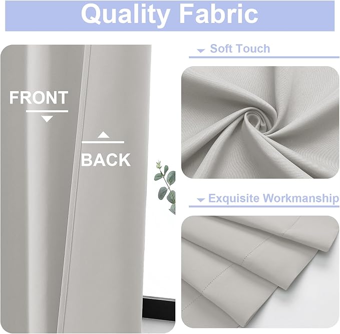 Simplebrand Ava Natural Blackout Curtains for Bedroom 90 Inches Long 2 Panels Set, Solid Privacy Energy Saving Living Room Window Treatment Curtains Blackout Drapes, W50 x L90 Inch, Natural