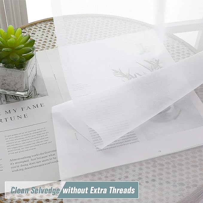 Extra Wide White Sheer Curtains for Window 96 Inches Long 2 Panels Set, Elegant Light Filtering Voile Sheer Curtains for Sliding Glass Door, Dual Rod Pocket Window Drapes, 2x59Wx96L Inches