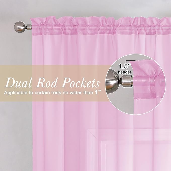 Lecloud Light Pink Sheer Curtains 63 Inch Length 2 Panels Set, Elegant Voile Window Curtains for Bedroom Living Room, Airy Sheer Drapes for Dinning Room with Rod Pocket, Each Panel 42 X 63 Inch