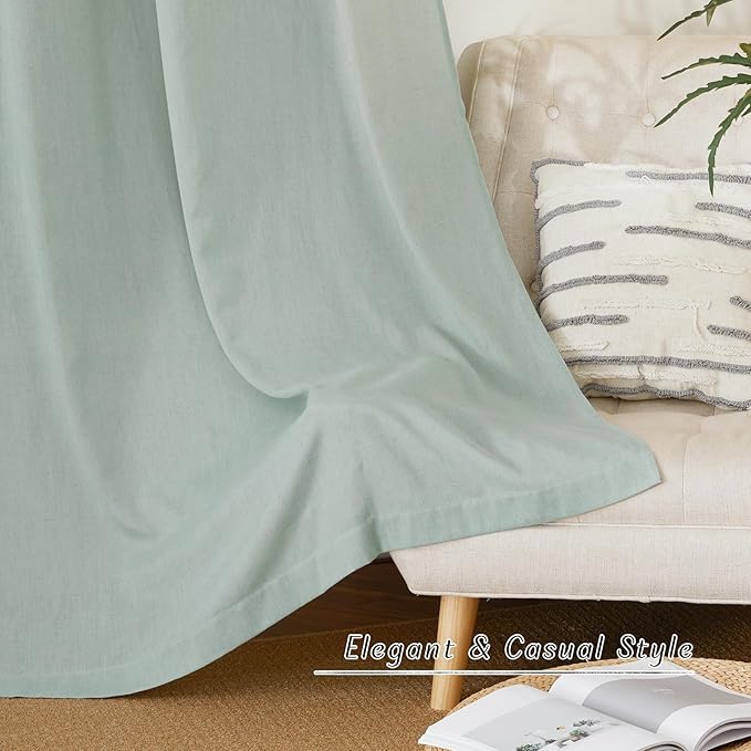 NICETOWN Rustic Linen 132 inch Long Curtains for Living Room, Grommet Privacy Added Thick Linen Weave with Light Filter Window Curtains & Drapes for Bedroom, Sage Green, W55 x L132, 2 Panels