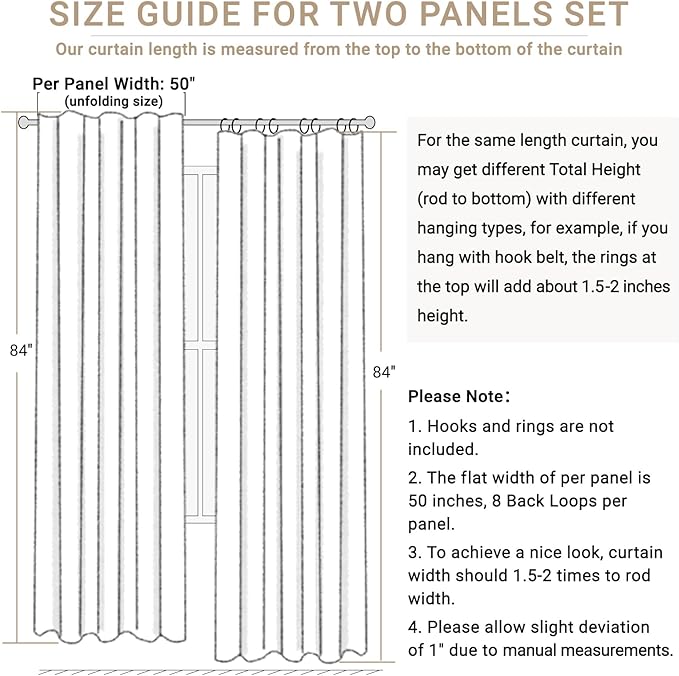 100% Blackout Shield Linen Blackout Curtains for Bedroom 102 Inches Long, Back Tab/Rod Pocket Living Room Drapes, Thermal Insulated Blackout Curtains 2 Panels Set, 50" W x 102" L, Bright White