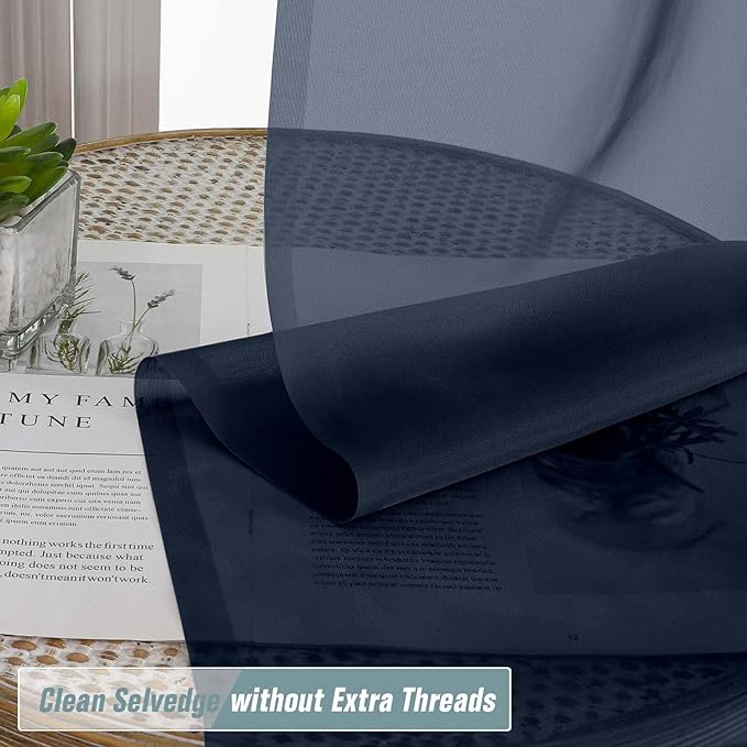 Navy Blue Sheer Curtains 63 Inch Length 2 Panels, Voile Sheer Curtain for Living Room, Breathable Light Filtering Modern Window Treatments, Soft Fabric Dual Rod Pocket Drapes, 2x42Wx63L Inches
