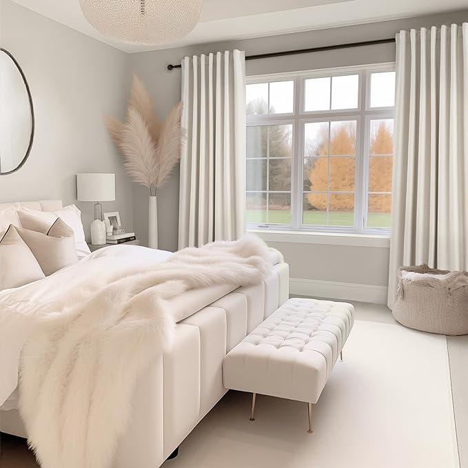 Topfinel 78 Inch Long Linen Blackout Curtains 2 Panels Set for Bedroom Back Tab Rod Pocket Pleated Boho Farmhouse Room Darkening Curtains for Sliding Glass Door,Cream Ivory, 52x78 in Length