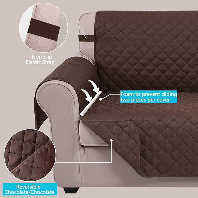 U-NICE HOME Recliner Chair Covers Reversible Chair Cover Pet Covers for Dogs with Elastic Straps Water Resistant Diamond Quilted (23''Armchair, Chocolate/Chocolate)