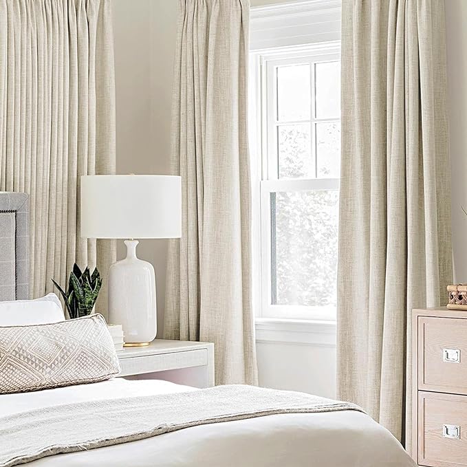 MIULEE 100% Blackout Linen Textured Curtains for Bedroom Solid Thermal Insulated Cream Grommet Room Darkening Curtains & Drapes Luxury Decor for Living Room Nursery 52 x 72 Inch (2 Panels)