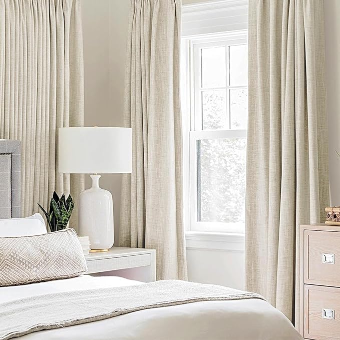 MIULEE 100% Blackout Linen Textured Curtains for Bedroom Solid Thermal Insulated Cream Grommet Room Darkening Curtains & Drapes Luxury Decor for Living Room Nursery 52 x 45 Inch (2 Panels)
